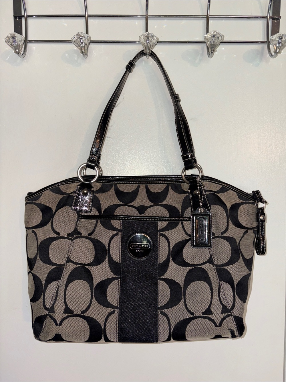 Vintage Coach Black and Khaki Signature Shoulder Bag